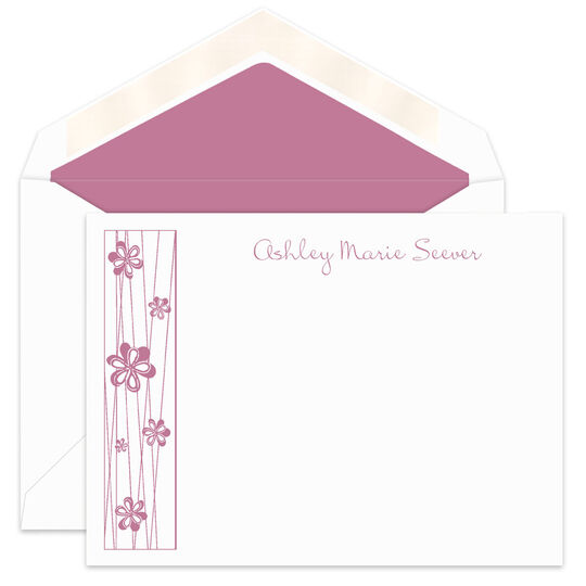 Floral Accent Flat Note Cards  - Raised Ink